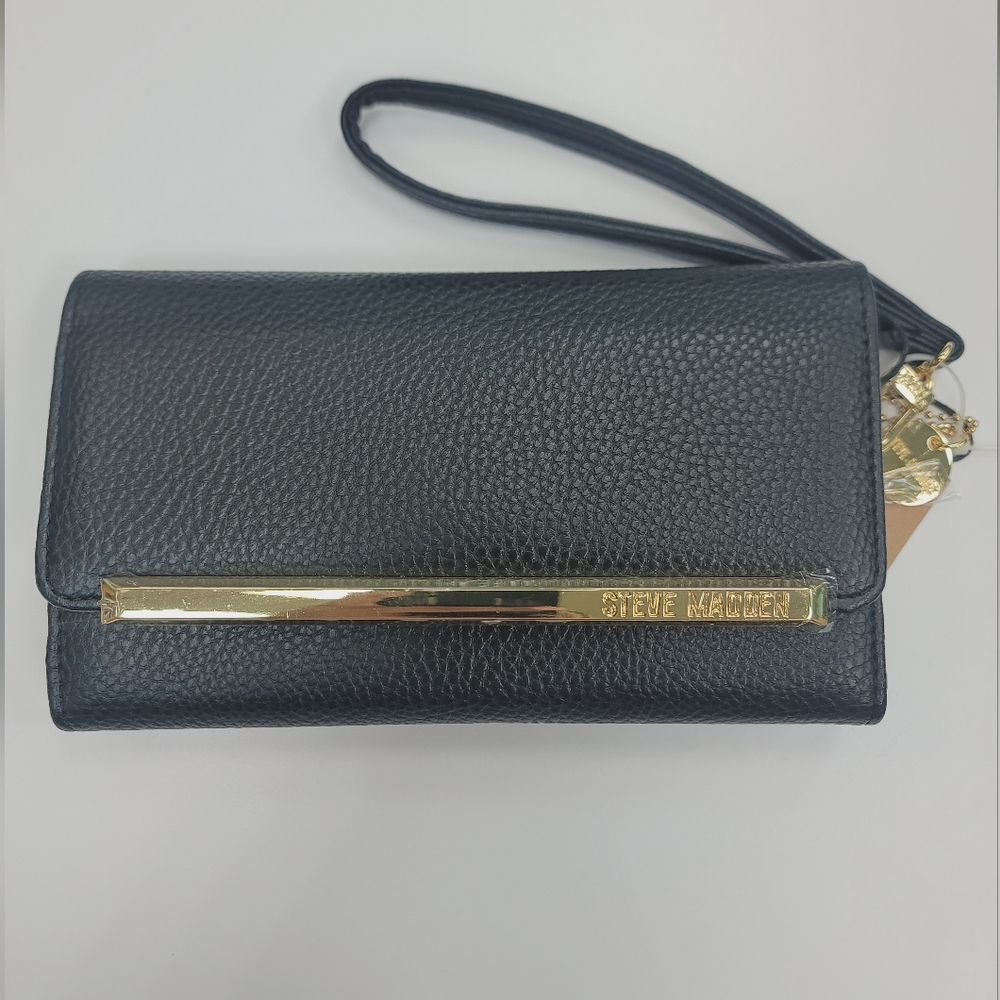 BRAND NEW Steve Madden Black and Gold Trifold Wallet